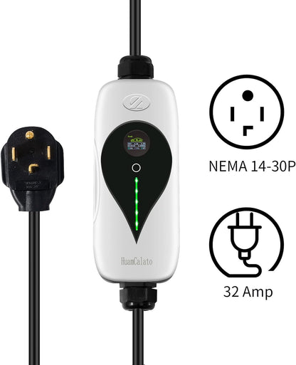 HuamCalato Level2 EV Charger 32A NEMA 5-15 Plug Indoor/Outdoor meeting SAE J1772 standard.